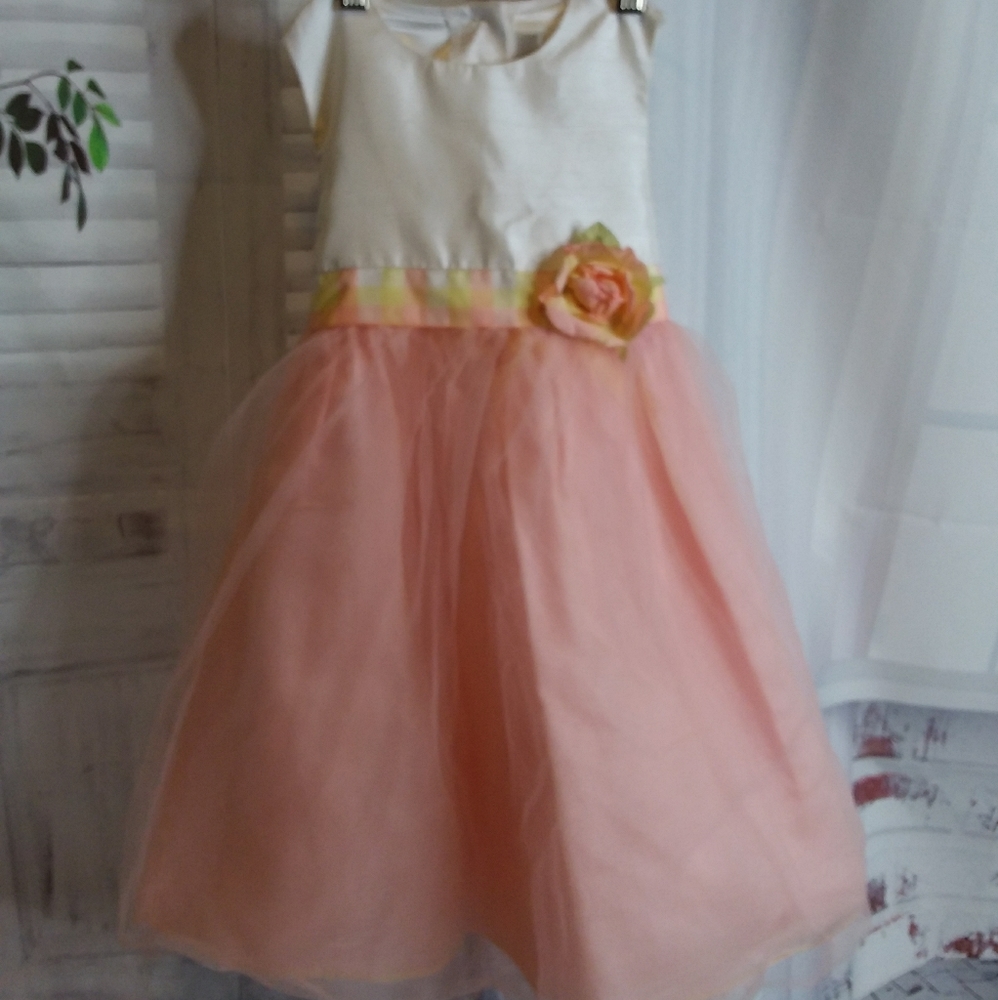 3/$30 Perfectly Dressed peach pink white tulle overlay sleeveless dress size 4T